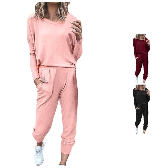 XIAOCHA Women Solid Print Tracksuit Long Sleeve Jogger Pants Loungewear