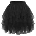 thumbnail image 1 of XIAOCHA Women Solid Ruffled Tulle Mini Skirt Asymmetrical Layered Mesh Skirt Edgy Party Wear Ruffled Tulle Mini Skirts Black, 1 of 2