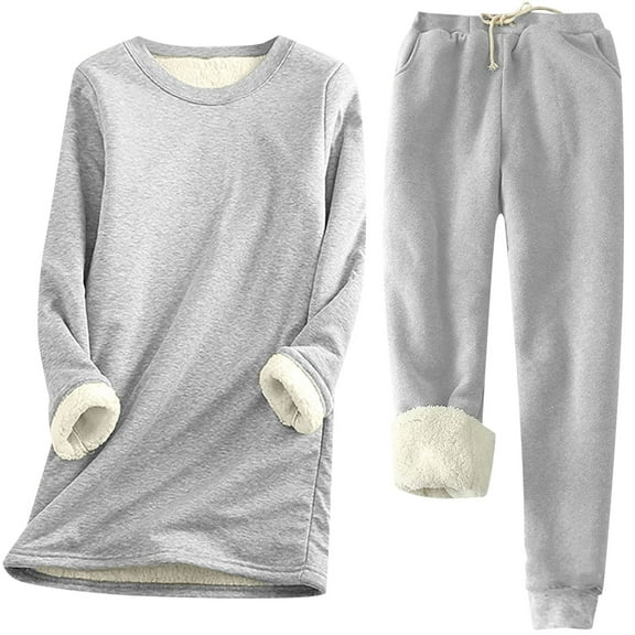 XIAOCHA Women Sweatshirts Set Autumn Winter Warm Solid Color Crew Neck Long Sleeve Top Mid Length Elastic Waist Slim Fit Warm Outfit Set XXL