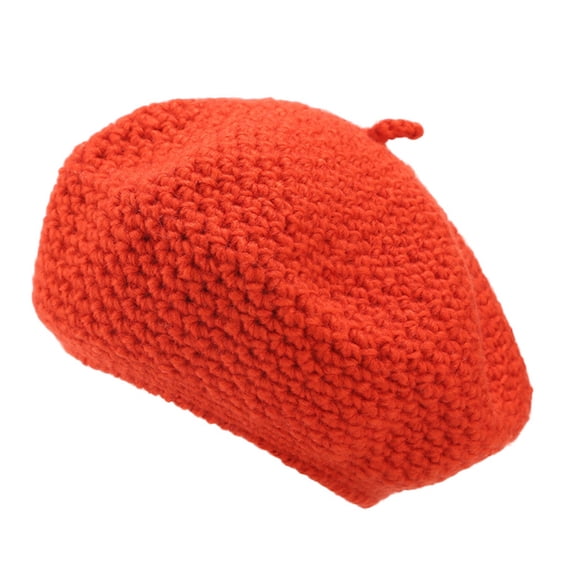 XIAOCHA Women Thick Winter ‑Knit Beret Warm Solid Color Casual Daily Cap,Orange