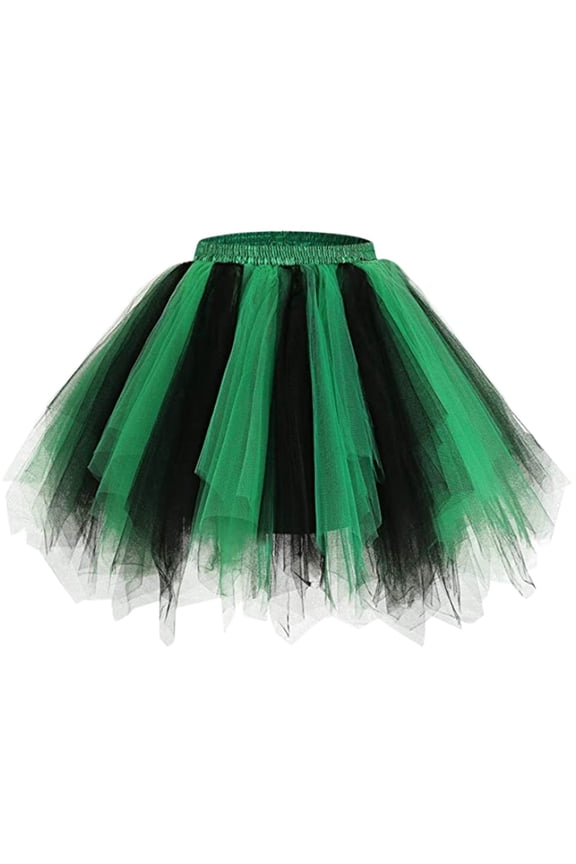 Women Two-Tone Tulle Tutu Skirt Elastic Waist Asymmetric Layered Mini Skirt Party Festival Dance Wear Skirt