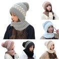 thumbnail image 1 of XIAOCHA Women's All‑In‑One Hooded Beanie Solid Outdoor Commute Knit Scarf Fall Winter Head‑Wrap,Grey, 1 of 4