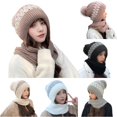 thumbnail image 1 of XIAOCHA Women's All‑In‑One Hooded Beanie Solid Outdoor Commute Knit Scarf Fall Winter Head‑Wrap,Khaki, 1 of 5
