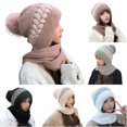 thumbnail image 1 of XIAOCHA Women's All‑In‑One Hooded Beanie Solid Outdoor Commute Knit Scarf Fall Winter Head‑Wrap,Pink, 1 of 4
