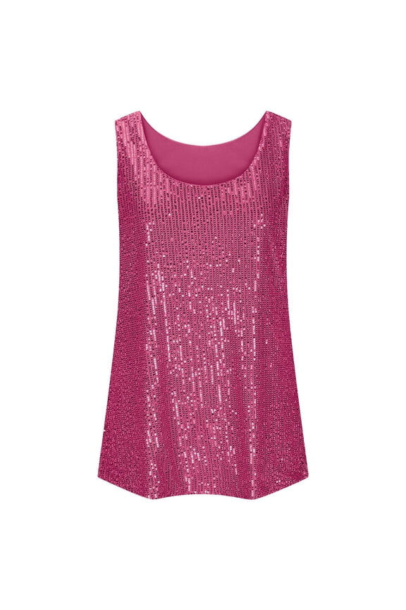 Women's Attention Grabbing Embellished Tank Top Scoop Neck Night Out Party Event Cami Hot Pink