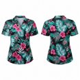 thumbnail image 1 of XIAOCHA Women's Beach Short Sleeve Polo Shirt Hibiscus Palm Leaf Print Vacation Sport Tee, 1 of 2