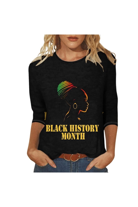 Women's Black History Month Graphic Tee African Profile Print Casual Top Lightweight Heritage Festival Blouse