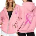 thumbnail image 1 of XIAOCHA Women's Breast Cancer Awareness Zippered Hoodie Loose Pink Ribbon Graphic Jackets Comfy Casual Daily Hooded Sweatshirt, 1 of 6