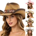 thumbnail image 1 of XIAOCHA Women's Breathable Straw Cowboy Hat Sun Protection Shapeable Brim Horse Riding Rodeo Cowgirl Hat,Coffee, 1 of 5