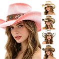 thumbnail image 1 of XIAOCHA Women's Breathable Straw Cowboy Hat Sun Protection Shapeable Brim Horse Riding Rodeo Cowgirl Hat,Pink, 1 of 3