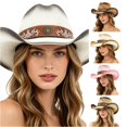 thumbnail image 1 of XIAOCHA Women's Breathable Straw Cowboy Hat Sun Protection Shapeable Brim Horse Riding Rodeo Cowgirl Hat,White, 1 of 5