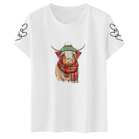 XIAOCHA Women's Casual Cow Print T-Shirt Funny Animal Graphic Tee for Farm Life Enthusiasts Comfortable Short Sleeve Daily Top