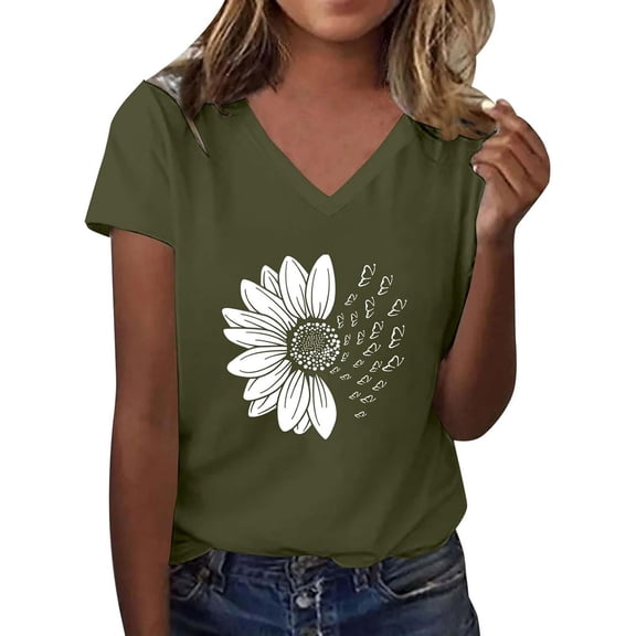 XIAOCHA Women's Casual Everyday Wear Soft Breathable Summer T-Shirt Crew neck Short Sleeve Printed Comfort Top