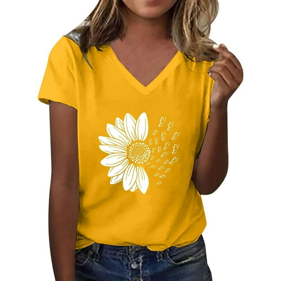 XIAOCHA Women's Casual Everyday Wear Soft Breathable Summer T-Shirt Crew neck Short Sleeve Printed Comfort Top