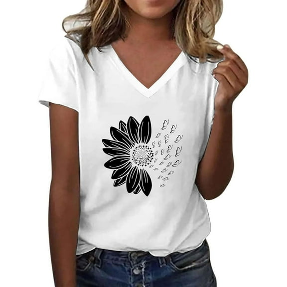 XIAOCHA Women's Casual Everyday Wear Soft Breathable Summer T-Shirt Crew neck Short Sleeve Printed Comfort Top