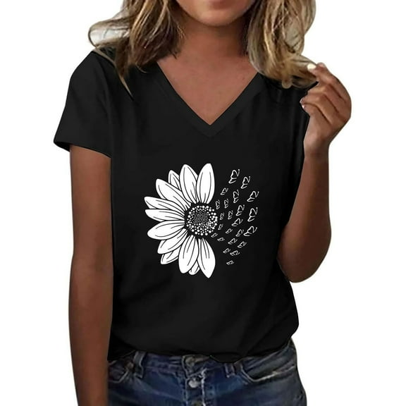 XIAOCHA Women's Casual Everyday Wear Soft Breathable Summer T-Shirt Crew neck Short Sleeve Printed Comfort Top