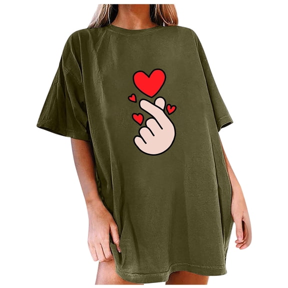 XIAOCHA Women's Casual Summer T-Shirt with Heart Print Loose Fit Short Sleeve Top for Everyday Comfort
