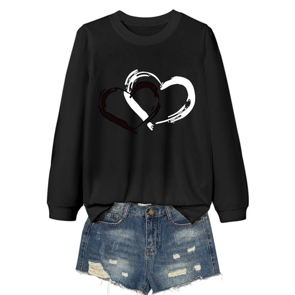 XIAOCHA Women's Casual Trendy Crew neck Long Sleeve T-Shirt Ideal For Valentine's Day Everyday Comfy Base Layer Top