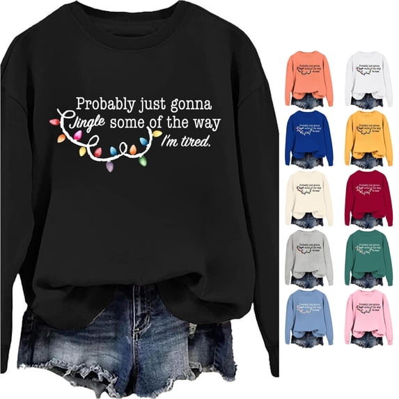 XIAOCHA Women's Christmas Light Print Pullover Sweatshirt Loose Fit Holiday Sweatshirts