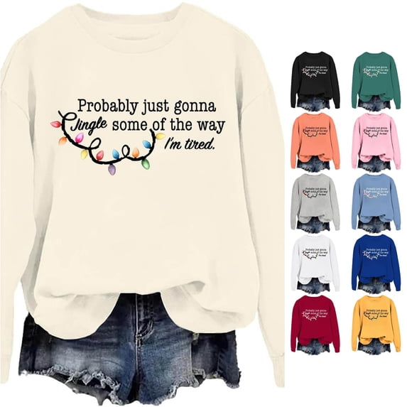 XIAOCHA Women's Christmas Light Print Pullover Sweatshirt Loose Fit Holiday Sweatshirts