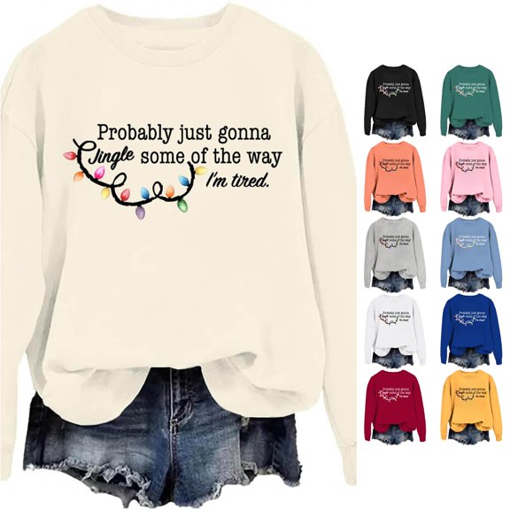 XIAOCHA Women's Christmas Light Print Pullover Sweatshirt Loose Fit Holiday Sweatshirts