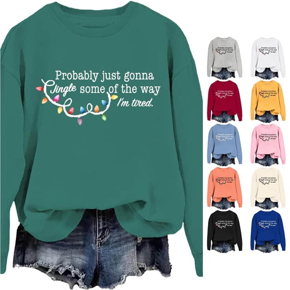XIAOCHA Women's Christmas Light Print Pullover Sweatshirt Loose Fit Holiday Sweatshirts