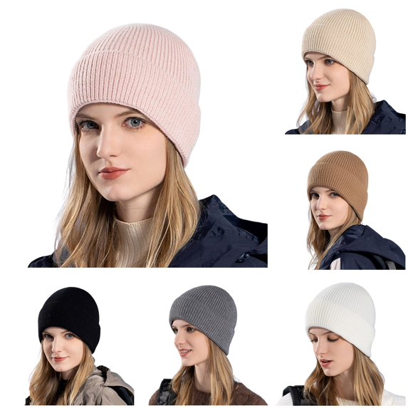 XIAOCHA Women's Classic Rib‑Knit Beanie Solid Outdoor Mountain Toque Fall Winter Skull‑Cap,Pink