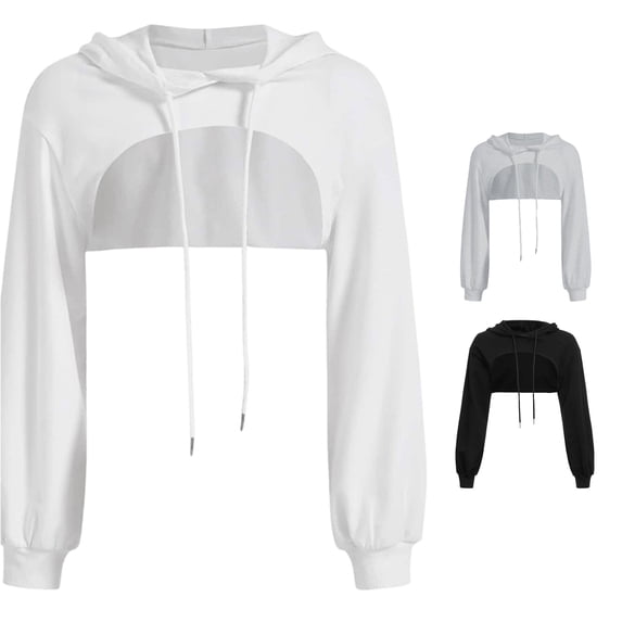 XIAOCHA Women's Cropped Cutaway Hooded Pullover Scoop Hollow Front Relaxed Street Hoodie Top