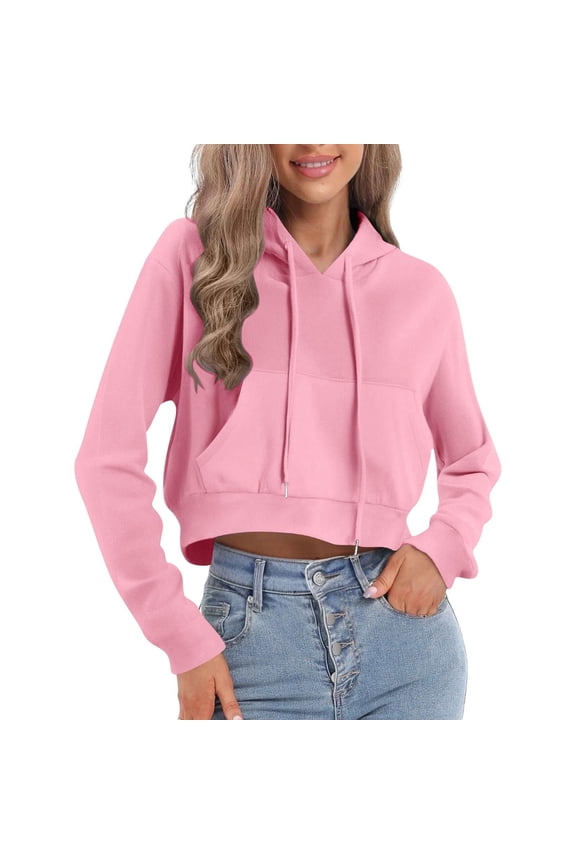 Women's Cropped Pullover Hoodies Relaxed Fit Kangaroo Pocket Hoodie Casual Everyday Crop Top