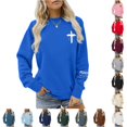 thumbnail image 1 of XIAOCHA Women's Cross Psalm Text Graphic Sweatshirt Long Sleeve Crewneck Pullover Faith Casual Sweatshirt, Blue, Sizes L, 1 of 4