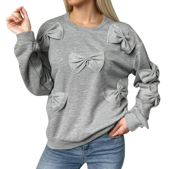 XIAOCHA Women's Cute Bow Decor Sweatshirt Casual Long Sleeve Pullover Top Breathable Comfy Daily Sweatshirts