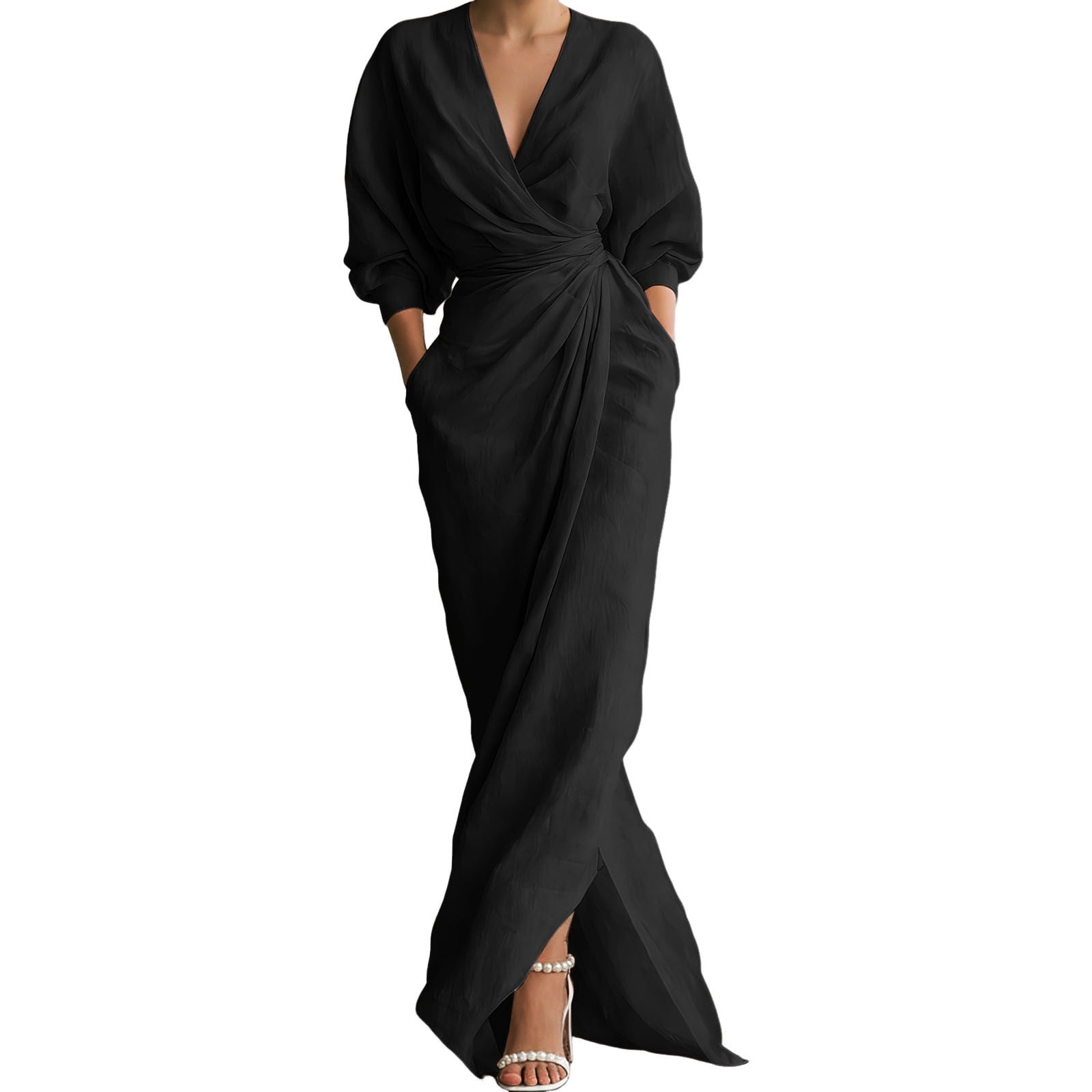 maxi dress with batwing sleeve and wrap waist in satin Amazon.com: wearVAST Plunge Neck Batwing Sleeve Dress Midi Maxi Side Slit Silk Satin Dress (SKU088, XL, Blush) : Clothing, Shoes & Jewelry