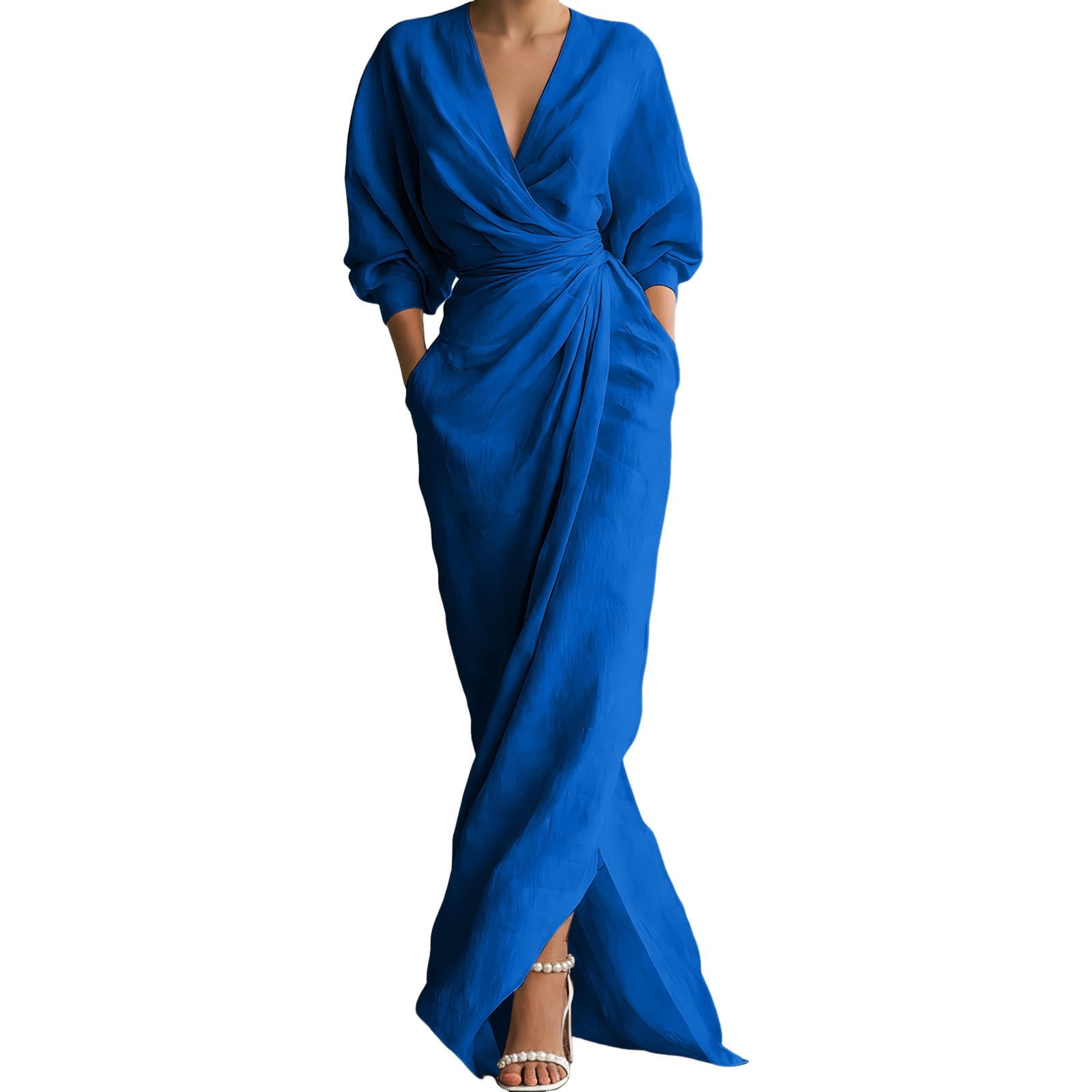 maxi dress with batwing sleeve and wrap waist in satin ASOS DESIGN maxi dress with batwing sleeve and wrap waist in satin