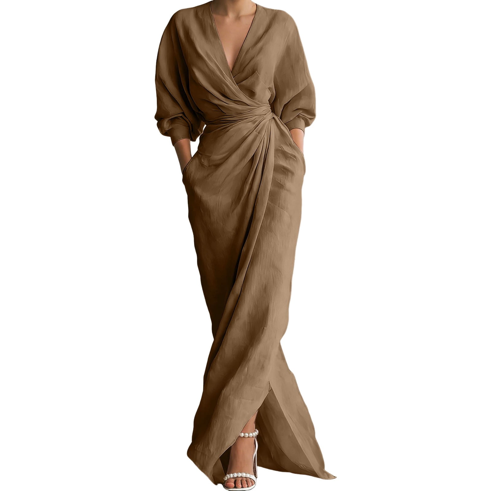 batwing ruched dress ASOS DESIGN ruched batwing long sleeve mini dress in brown