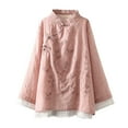 thumbnail image 1 of XIAOCHA Women's Embroidered Linen Blouse Mandarin Collar Frog Button Tunic Breathable Retro Casual Top, 1 of 4