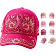 thumbnail image 1 of XIAOCHA Women's Embroidered Pink Ribbon Rose Graphic Baseball Cap Breathable Trucker Hats,Light Pink2, 1 of 4