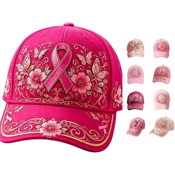 XIAOCHA Women's Embroidered Pink Ribbon Rose Graphic Baseball Cap Breathable Trucker Hats,Light Pink2