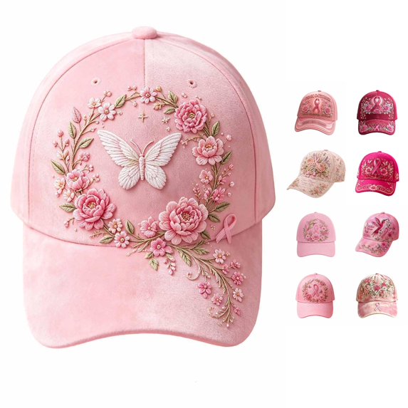 XIAOCHA Women's Embroidered Pink Ribbon Rose Graphic Baseball Cap Breathable Trucker Hats,Pink1