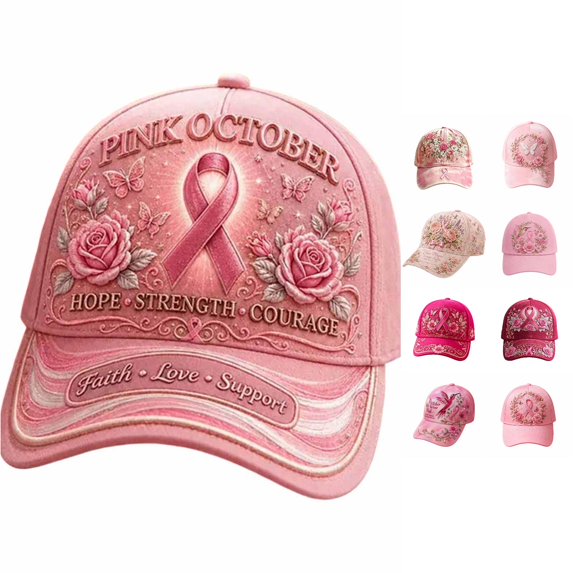 XIAOCHA Women's Embroidered Pink Ribbon Rose Graphic Baseball Cap Breathable Trucker Hats,Pink4