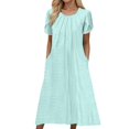 thumbnail image 1 of XIAOCHA Women's Eyelet Dress Loose Pleated Pocketed Short Sleeves Crewneck Midi Dress Breathable Casual Everyday Dresses, 1 of 5