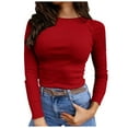 thumbnail image 1 of XIAOCHA Women's Fitted Long Sleeve Crewneck T-Shirt Stretch Ribbed Casual Basic Top, 1 of 4
