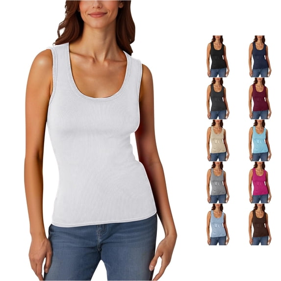 XIAOCHA Women's Fitted Tank Top Wide Strap U Neck Tank Tops Daily Casual Sleeveless Vest