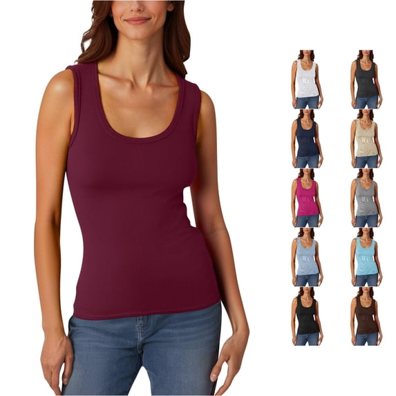 XIAOCHA Women's Fitted Tank Top Wide Strap U Neck Tank Tops Daily Casual Sleeveless Vest