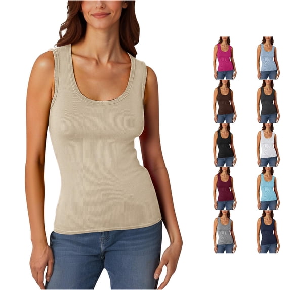 XIAOCHA Women's Fitted Tank Top Wide Strap U Neck Tank Tops Daily Casual Sleeveless Vest