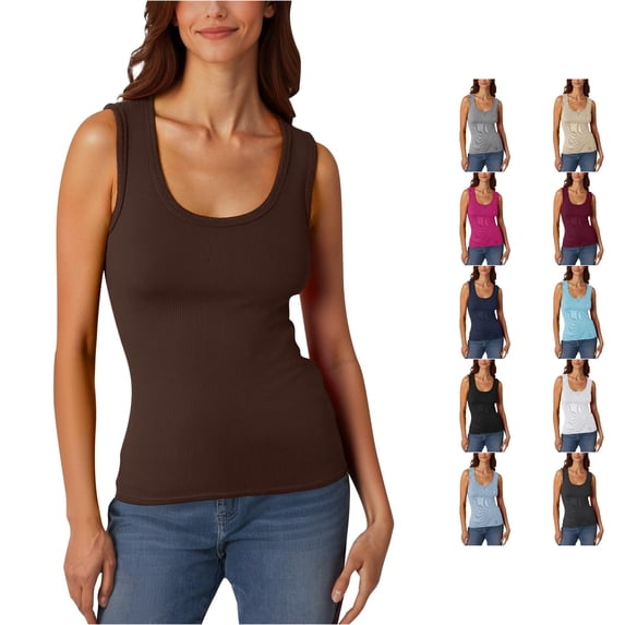 XIAOCHA Women's Fitted Tank Top Wide Strap U Neck Tank Tops Daily Casual Sleeveless Vest