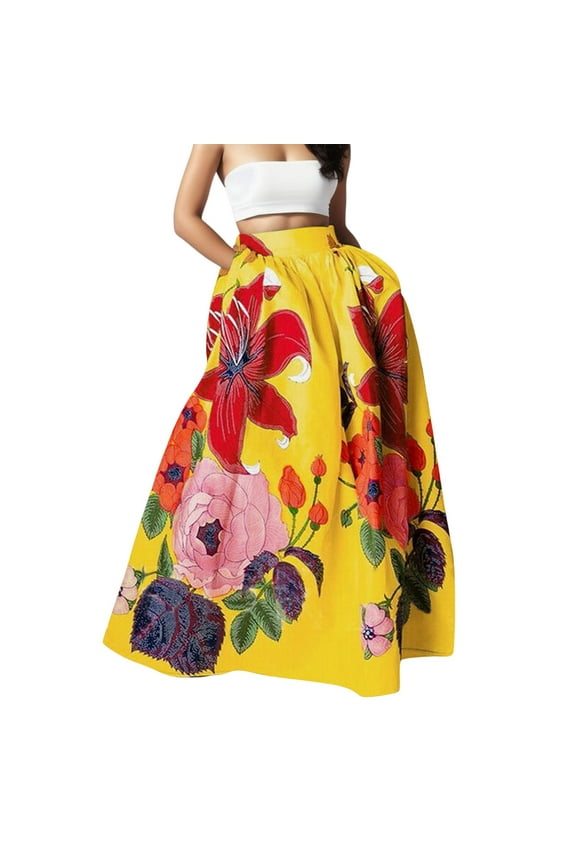 Women's Floral Embroidery Maxi Skirt High Waist A Line Full Circle Skirt Bohemian Party Evening Wear Skirt