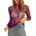 thumbnail image 1 of XIAOCHA Women's Floral Embroidery Mesh Layering Top Long Sleeve Neck Sheer Tee Blouse, 1 of 8