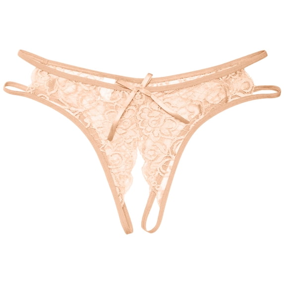 XIAOCHA Women's Floral Lace Bow Thong Low Rise Mini Length Elastic Waist G String Sheer Intimate Thongs