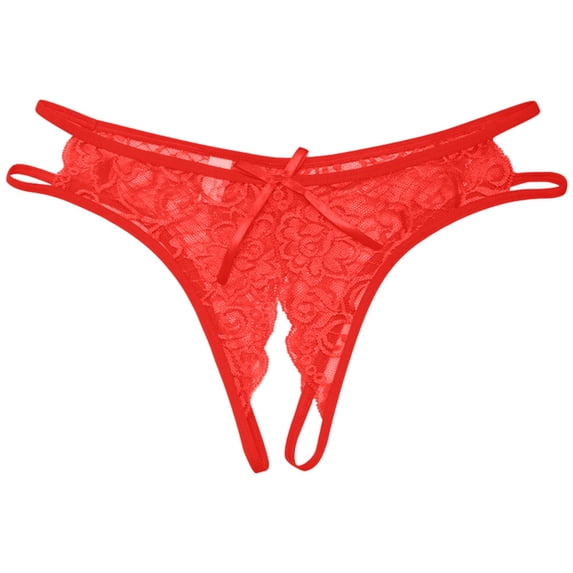 XIAOCHA Women's Floral Lace Bow Thong Low Rise Mini Length Elastic Waist G String Sheer Intimate Thongs