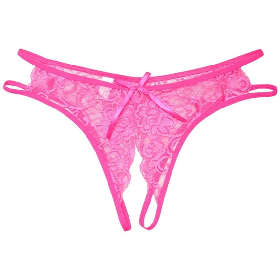 XIAOCHA Women's Floral Lace Bow Thong Low Rise Mini Length Elastic Waist G String Sheer Intimate Thongs